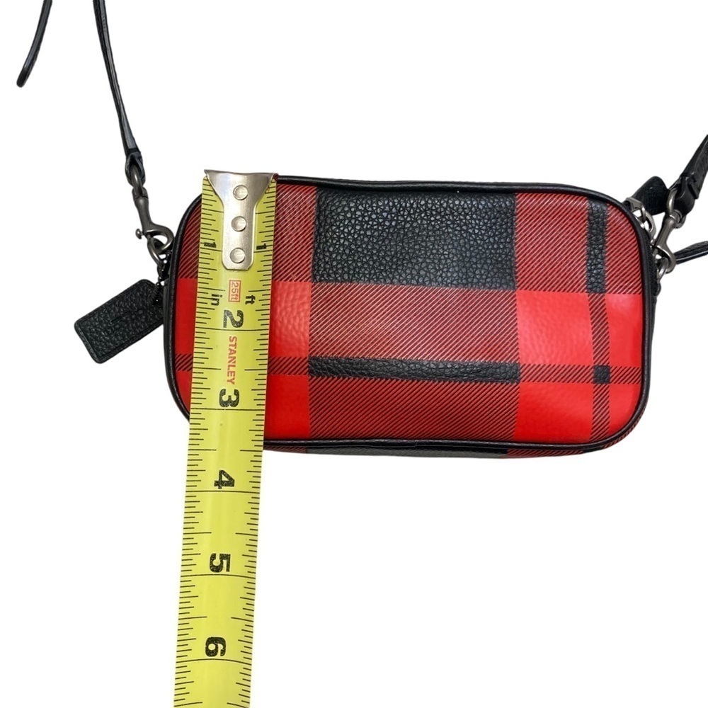 COACH Mount Plaid Red/Black Double Zip Leather Small Crossbody Pouch 53448 - Picture 3 of 9